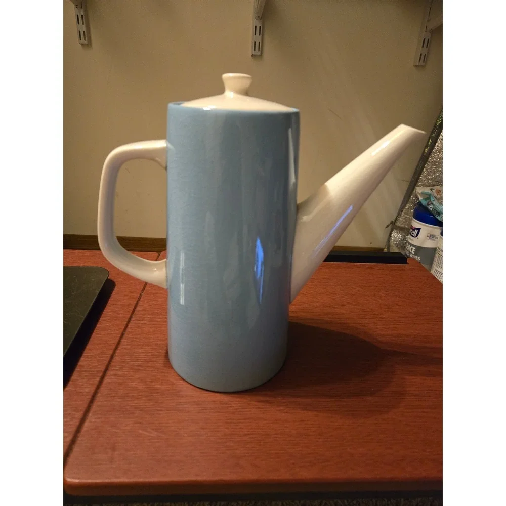 Vintage‎ Majolica Kasuga Japan Coffee Pot Blue White Mid Century Modern Ceramic
